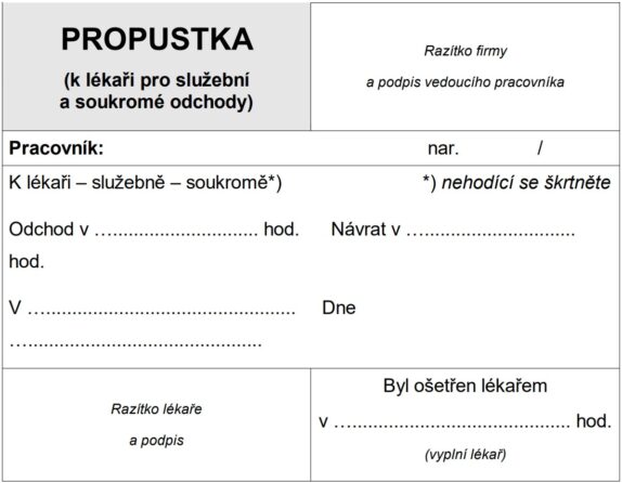 Propustka k lékaři Formulář PDF Vzor ke stažení 2024